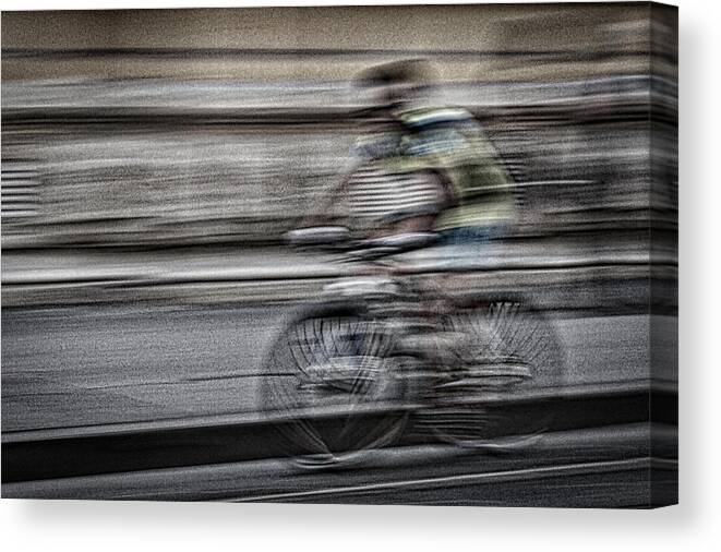 Abstract Canvas Print featuring the photograph Bicycle Rider Abstract by Stuart Litoff