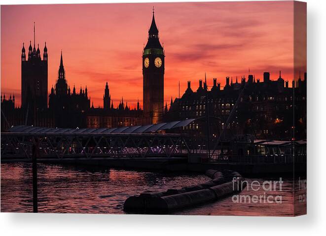 London Canvas Print featuring the photograph Big Ben Sunset, London UK by Philip Preston