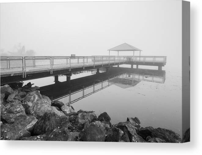 B&w Canvas Print featuring the photograph Big Break in Fog by Robin Mayoff