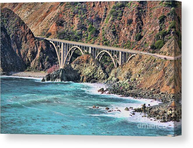 California Canvas Print featuring the photograph Big Sur Pacific Ocean Bixby Bridge by Chuck Kuhn