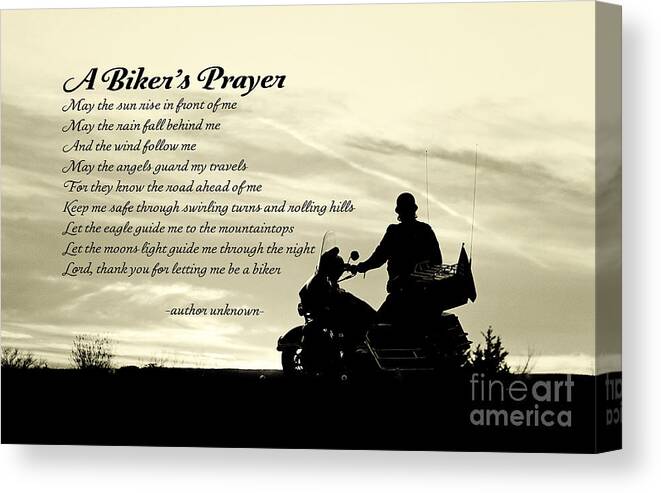 Motorcycle Canvas Print featuring the photograph Biker's Prayer by Pam Holdsworth