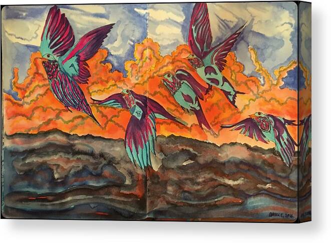 Birds Canvas Print featuring the drawing Birds in Flight by Angela Weddle