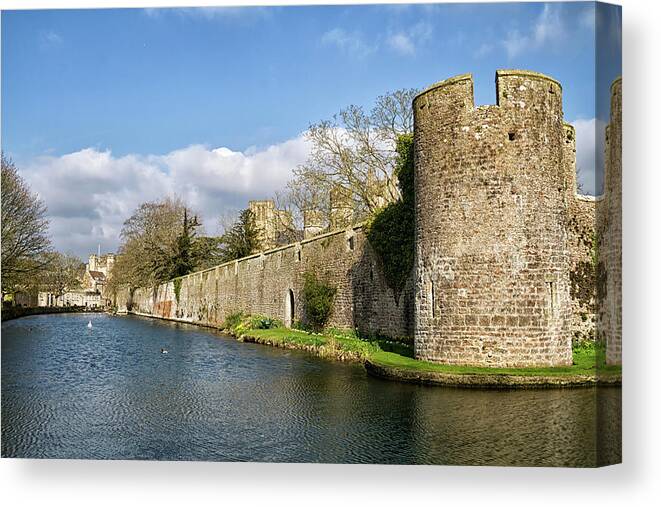Somerset Canvas Print featuring the photograph Bishops Palace at Wells Cathedral by Shirley Mitchell