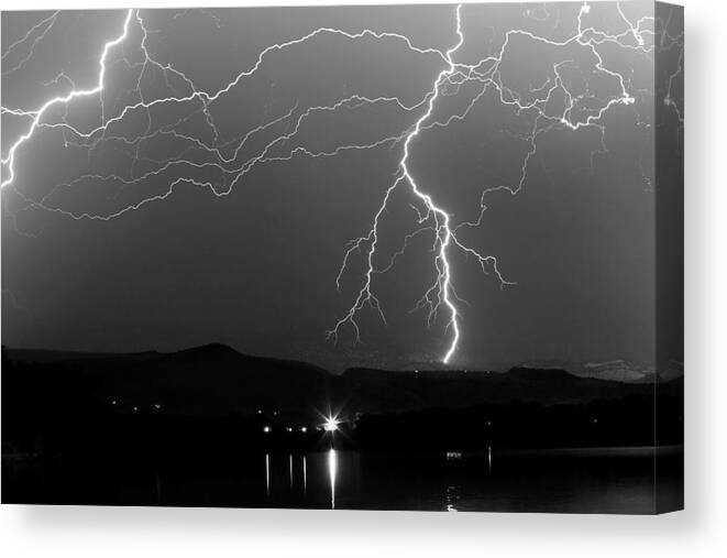 Lightning Canvas Print featuring the photograph Black and White Massive Lightning Strikes by James BO Insogna