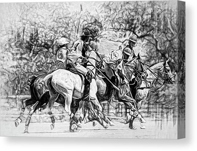 Alicegipsonphotographs Canvas Print featuring the photograph Black And White Polo Hustle by Alice Gipson