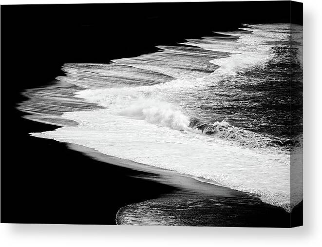 Water Canvas Print featuring the photograph Black beach and the water of the ocean by Matthias Hauser