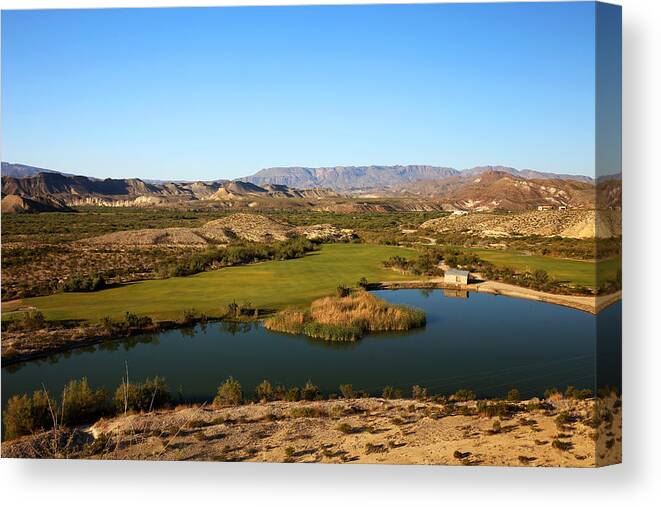 Lajitas Canvas Print featuring the photograph Black Jack's Crossing Golf Course The Pond by Judy Vincent