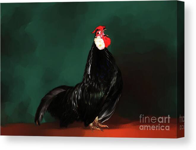 Chicken Canvas Print featuring the digital art Black Rooster by Lisa Redfern