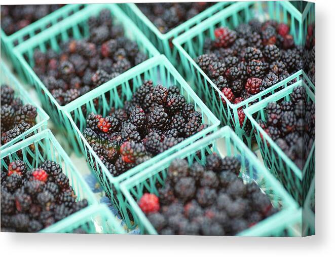 Baskets Of Blackberries For Sale At The Farmers' Market. Canvas Print featuring the photograph Blackberry Baskets by Todd Klassy