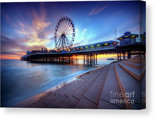 Photography Canvas Print featuring the photograph Blackpool Pier Sunset by Yhun Suarez