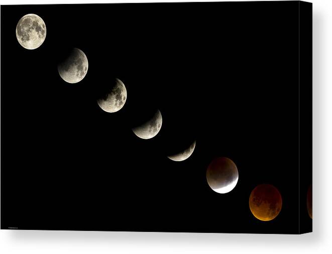 Lunar Eclipse Canvas Print featuring the photograph Bloodmoon Lunar Eclipse with phases composite by Andy Myatt
