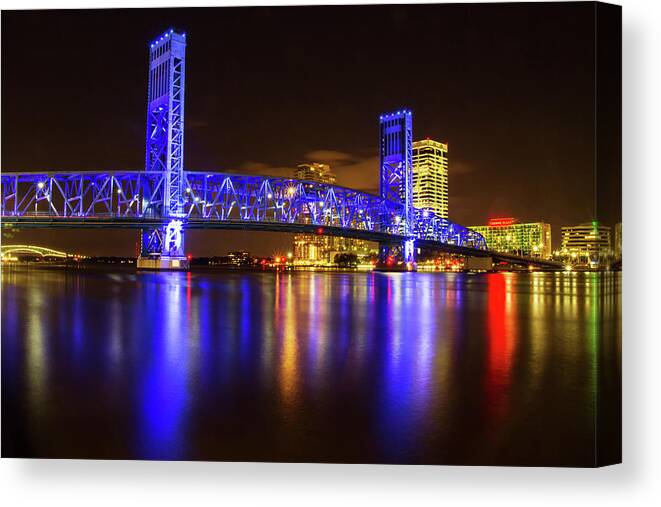 Night Canvas Print featuring the photograph Blue Bridge 3 by Arthur Dodd