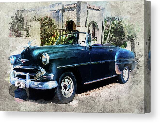 Chevy Canvas Print featuring the photograph Blue Chevy in Cuba by Thomas Leparskas