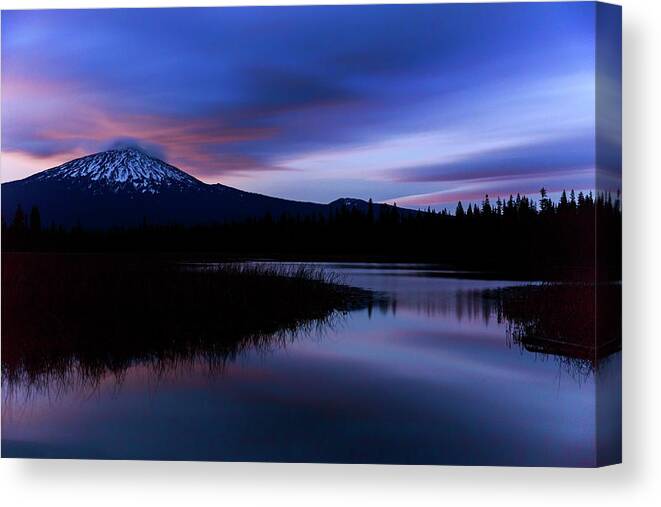 Reflection Canvas Print featuring the photograph Blue Hour at Hosmer Lake by Cat Connor