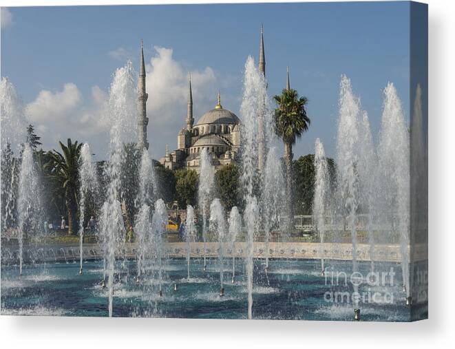 Sultanahmet Canvas Print featuring the photograph Blue Mosque through the Fountain by Bob Phillips