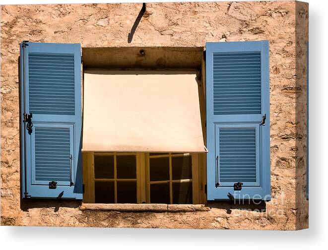 Travel Canvas Print featuring the photograph Blue Shutters by Louise Heusinkveld