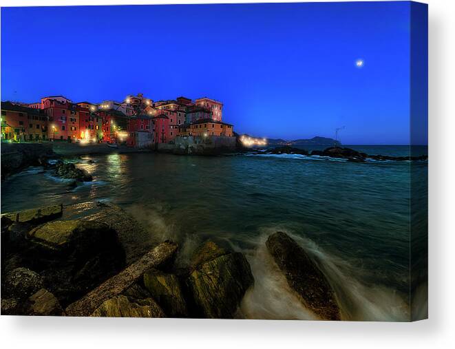 Boccadasse Canvas Print featuring the photograph Boccadasse By Night by Enrico Pelos