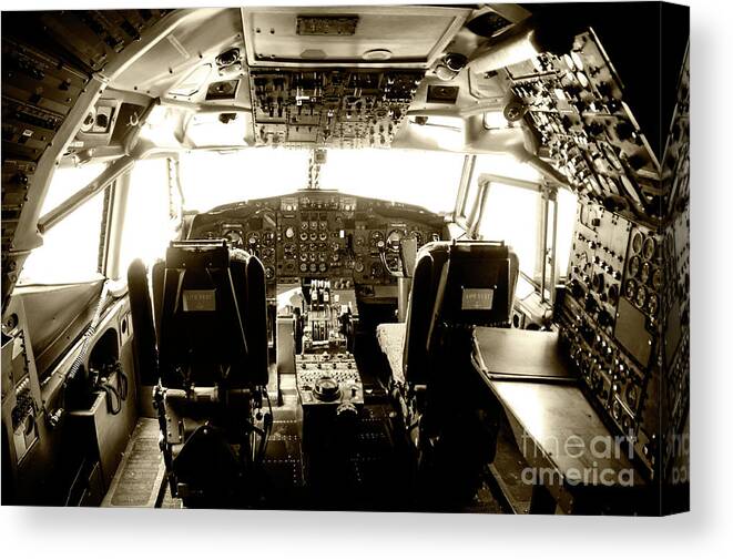 Boeing Canvas Print featuring the photograph Boeing 727 cockpit 21 #2 by Micah May