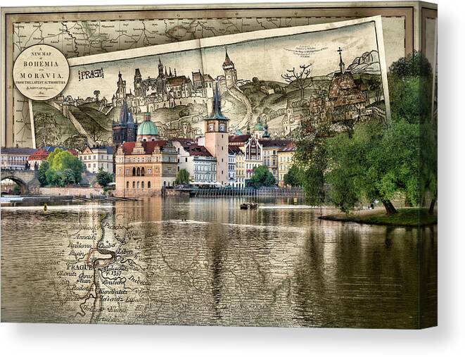 Central Europe Canvas Print featuring the photograph Bohemia Moravia Prague Map by Sharon Popek