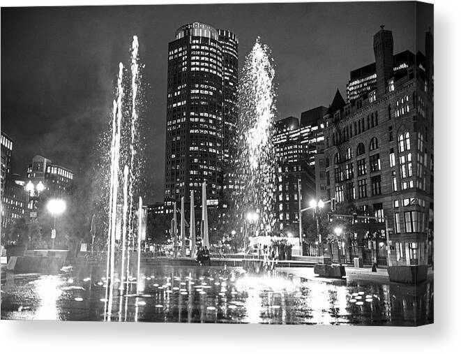 Boston Canvas Print featuring the photograph Boston Greenway Fountain Boston MA Splash Black and White by Toby McGuire