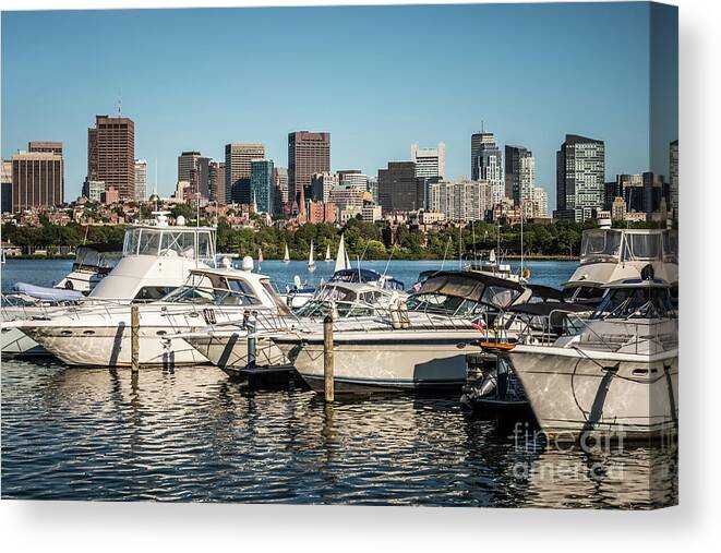 America Canvas Print featuring the photograph Boston Skyline with Boats Photo by Paul Velgos