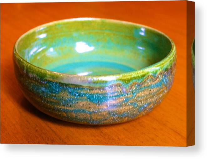  Canvas Print featuring the ceramic art Bowl with Green Variegated Glaze by Polly Castor