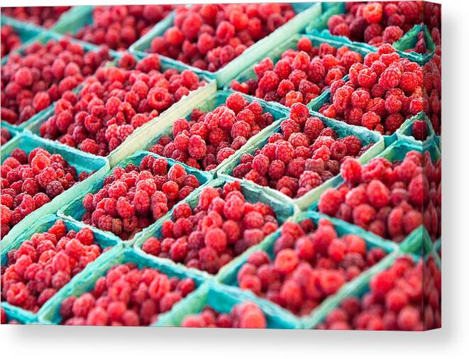 Red Canvas Print featuring the photograph Boxes of Raspberries by Todd Klassy