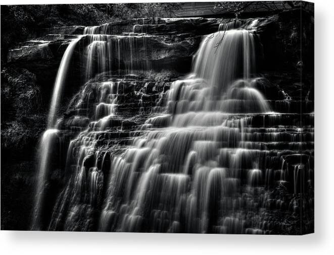 Ohio Canvas Print featuring the photograph Brandywine Falls at Cuyahoga Valley National Park B W by Roger Passman