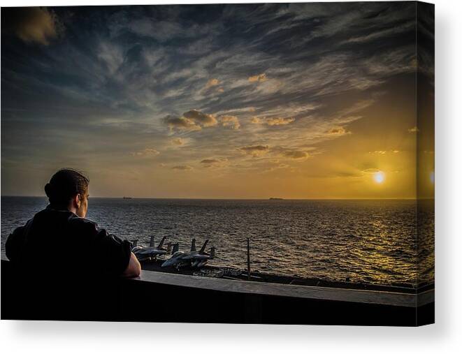 Navy Canvas Print featuring the photograph Break at Sunset by Larkin's Balcony Photography