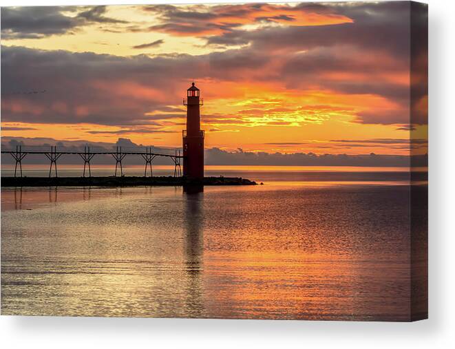 Lighthouse Canvas Print featuring the photograph Breaking Dawn by Patti Raine