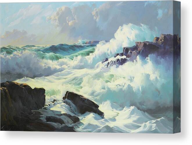 Frederick Judd Waugh 1861 - 1940 Breaking Surf Canvas Print featuring the painting Breaking Surf by Frederick Judd Waugh