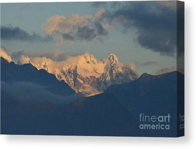 Mountains Canvas Print featuring the photograph Breathtaking view of the Italian alps with a cloudy sky by DejaVu Designs