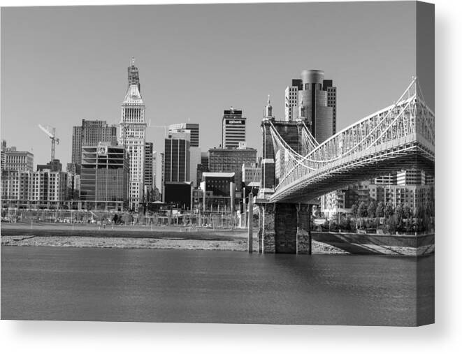 Cincinnati Canvas Print featuring the photograph Bridge and Cincinnati Skyline by John McGraw