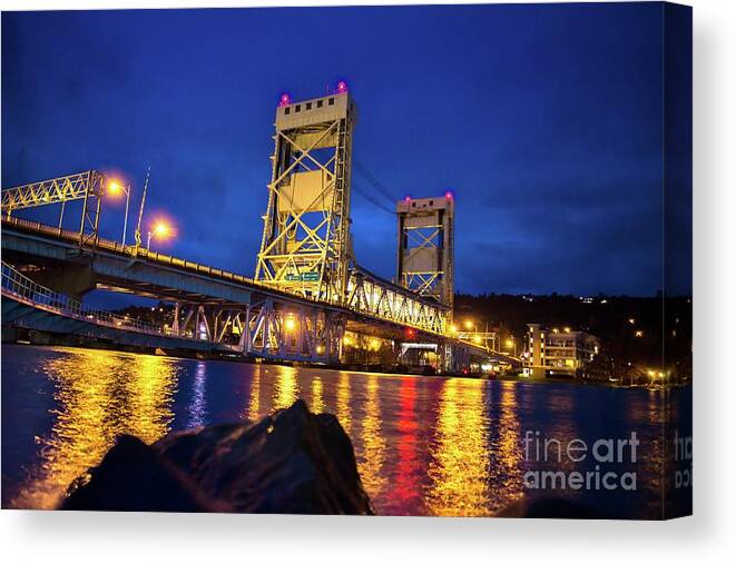 Bridge Canvas Print featuring the photograph Bridge Houghton/Hancock Lift Bridge -2669 by Norris Seward