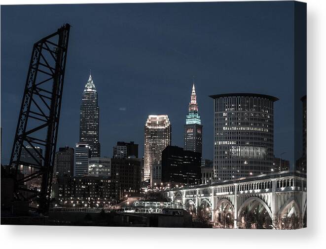 Cleveland Canvas Print featuring the photograph Bridges and Buildings by Stewart Helberg