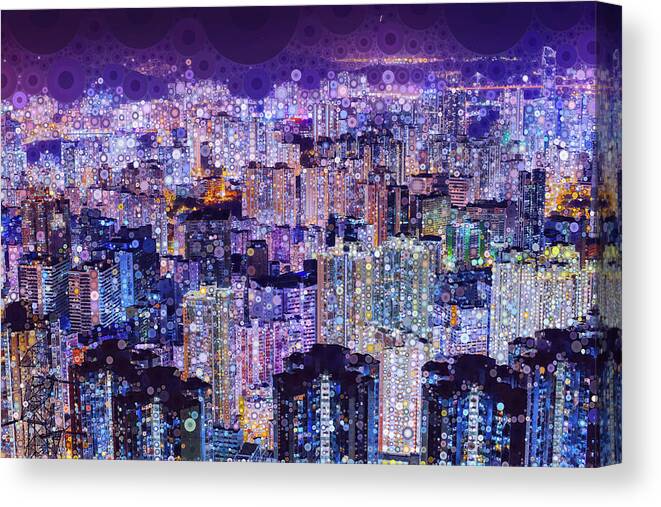 Hong Kong Canvas Print featuring the mixed media Bright Lights, Big City by Susan Maxwell Schmidt