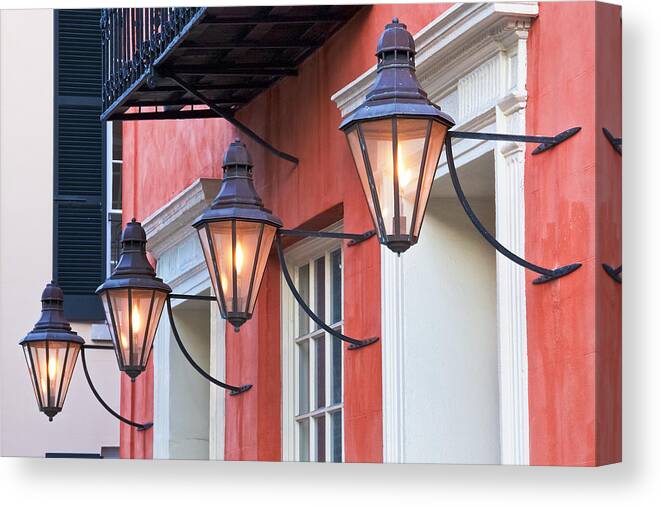 Aged Canvas Print featuring the photograph Broad Street Lantern - Charleston SC by DCat Images