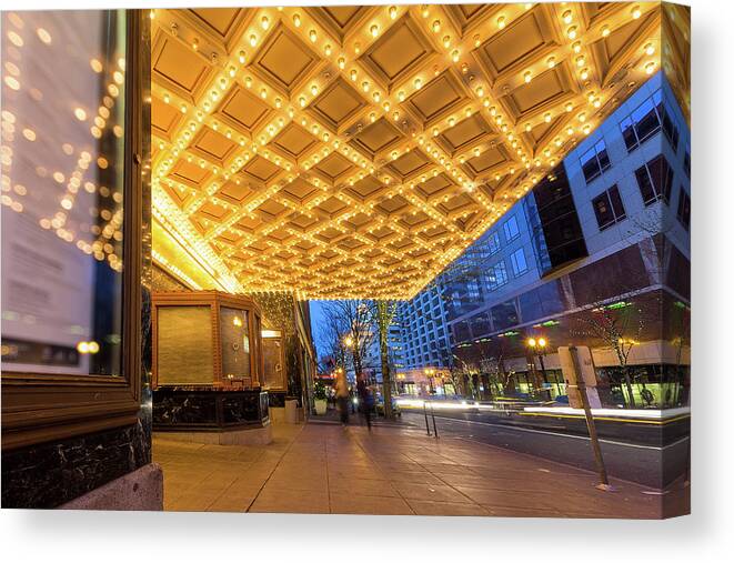 Broadway Canvas Print featuring the photograph Broadway Theater Marquee Lights in Downtown by David Gn