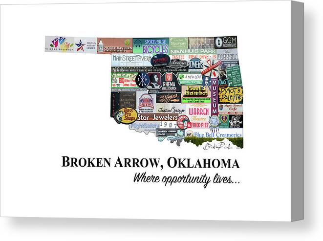 1907 Canvas Print featuring the photograph Broken Arrow Oklahoma Photomontage by Bert Peake