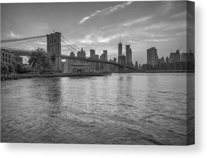 Black And White Canvas Print featuring the photograph Brooklyn Bridge Monochrome by Scott McGuire