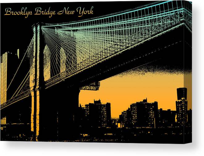 Brooklyn+bridge Canvas Print featuring the mixed media Brooklyn Bridge New York City Poster by Peter Potter