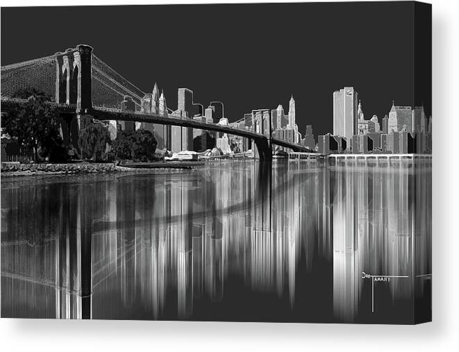 Brooklyn Bridge Reflection Canvas Print featuring the digital art Brooklyn Bridge Reflection by Joe Tamassy