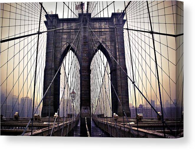 Brooklyn Canvas Print featuring the photograph Brooklyn Bridge Suspension Cables by Ray Devlin