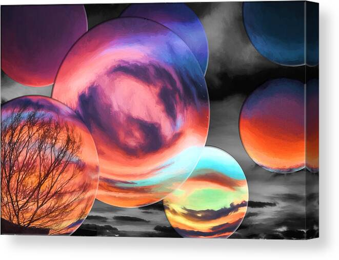 Sunset Canvas Print featuring the digital art Bubbled Sunset by John Haldane