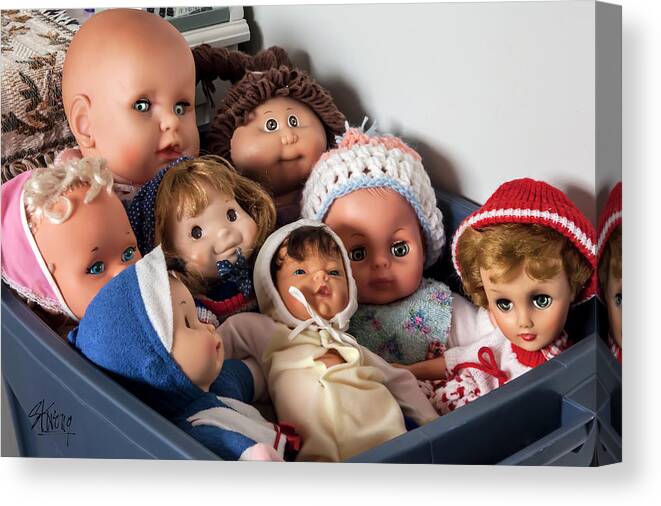 Dolls Canvas Print featuring the photograph Bucket Of Memories by Stan Kwong
