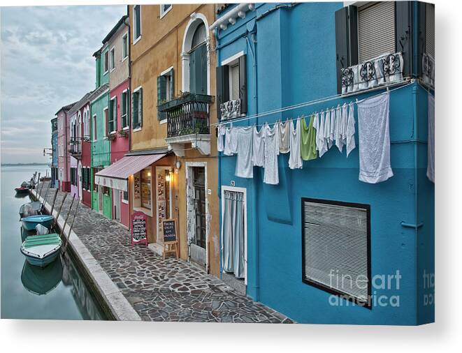 Italian Canvas Print featuring the photograph Burano Canal Airing Out Laundry by Linda D Lester