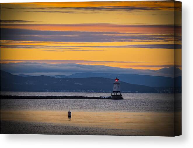 Lighthouse Canvas Print featuring the photograph Burlington Lighthouse Sunset by Vance Bell