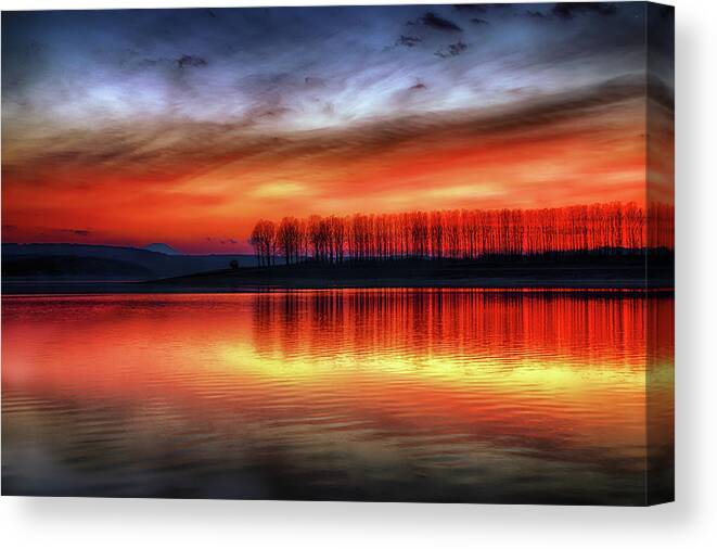 Trees Canvas Print featuring the photograph Burning Sky by Plamen Petkov