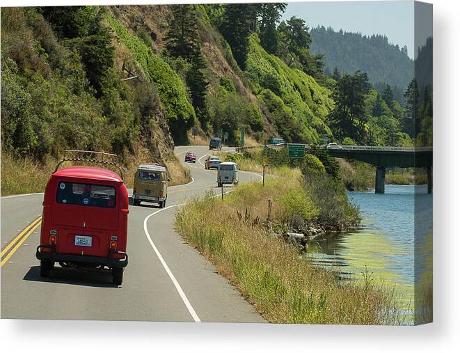 Beetle Canvas Print featuring the photograph Buses Heading for a Bridge by Richard Kimbrough