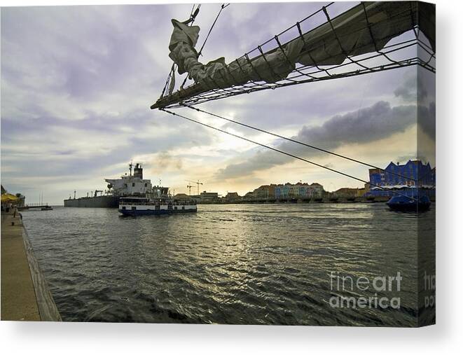 Canvas Print featuring the photograph Busy Ship channel at Sunset by Sven Brogren